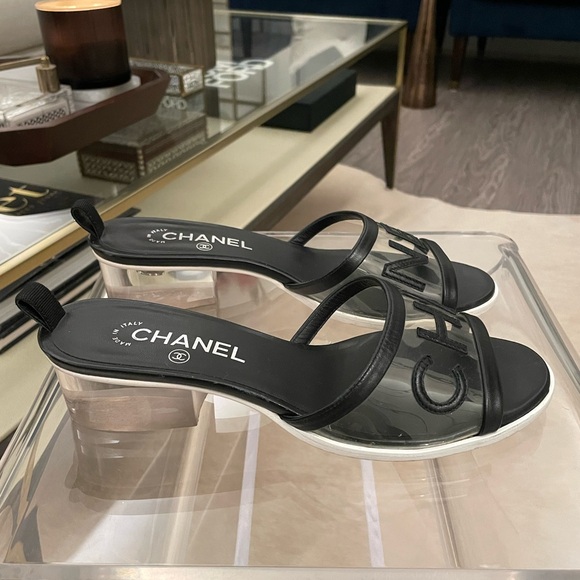 Chanel PVC Mule Slides 2019 Collection by Karl Lagerfeld Black & Clear - Picture 2 of 7